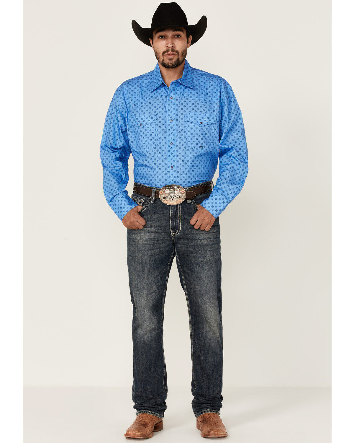 Image #2 - Roper Men's Cottage Foulard Geo Print Long Sleece Snap Western Shirt, Blue, hi-res