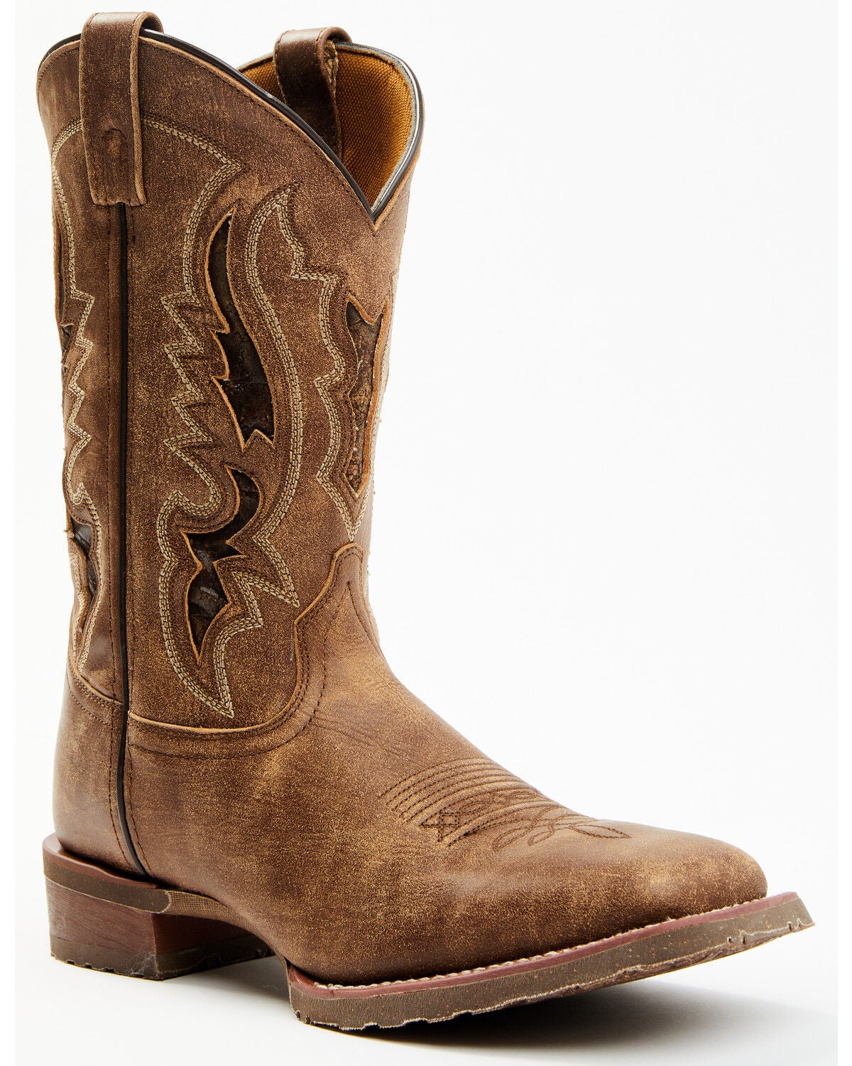 Laredo Men's Distressed Leather Performance Western Boots - Broad Square Toe, Tan, hi-res