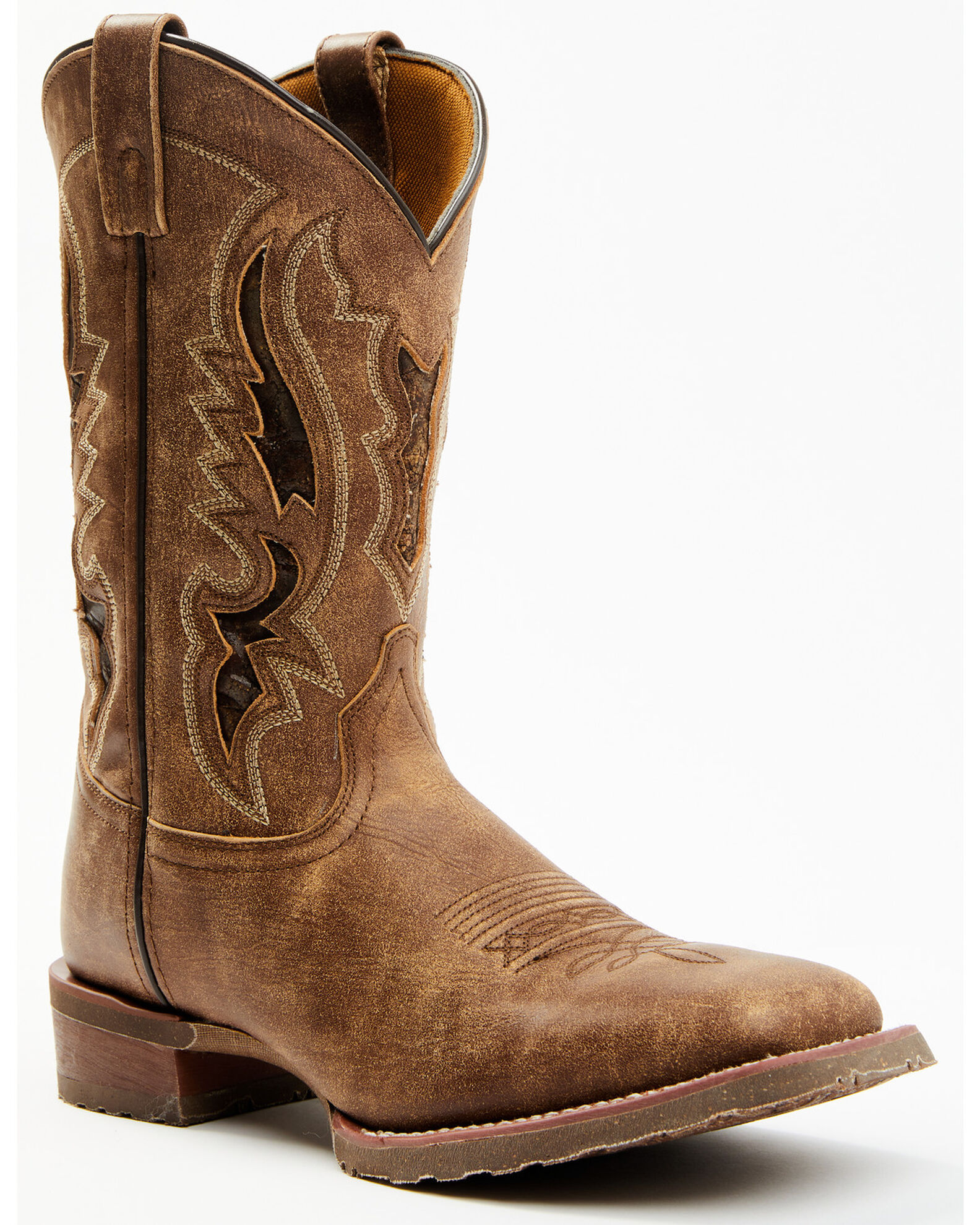 Laredo Men s Distressed Leather Western Boots Broad Square Toe