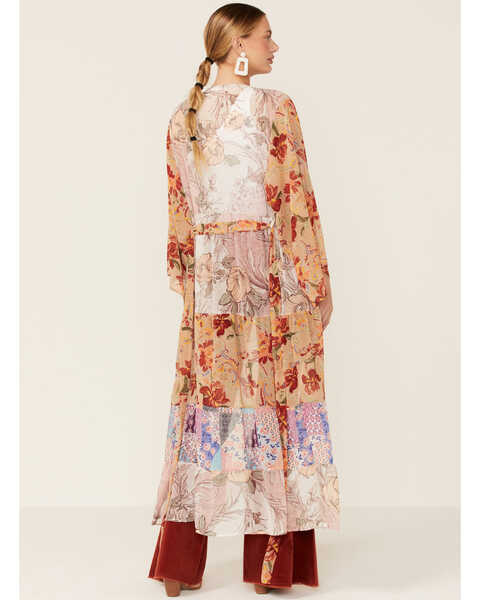 Image #3 - LaBiz Women's Floral Long Kimono , Tan, hi-res
