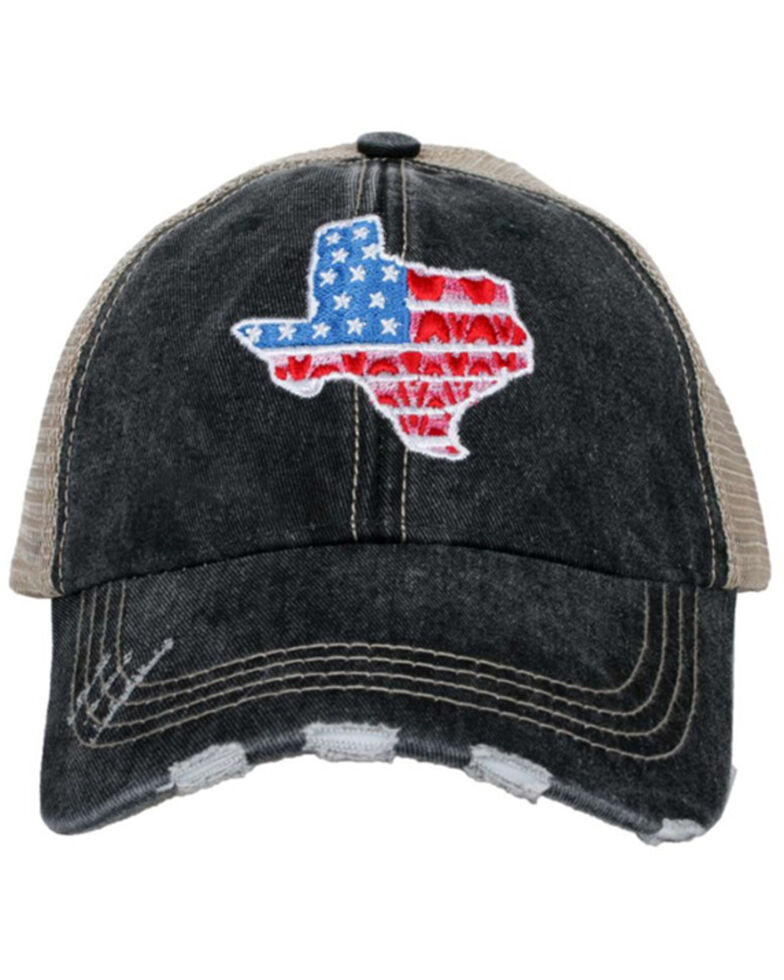 Katydid Women's Texas Flag Black Embroidered Mesh-Back Ball Cap, Black, hi-res