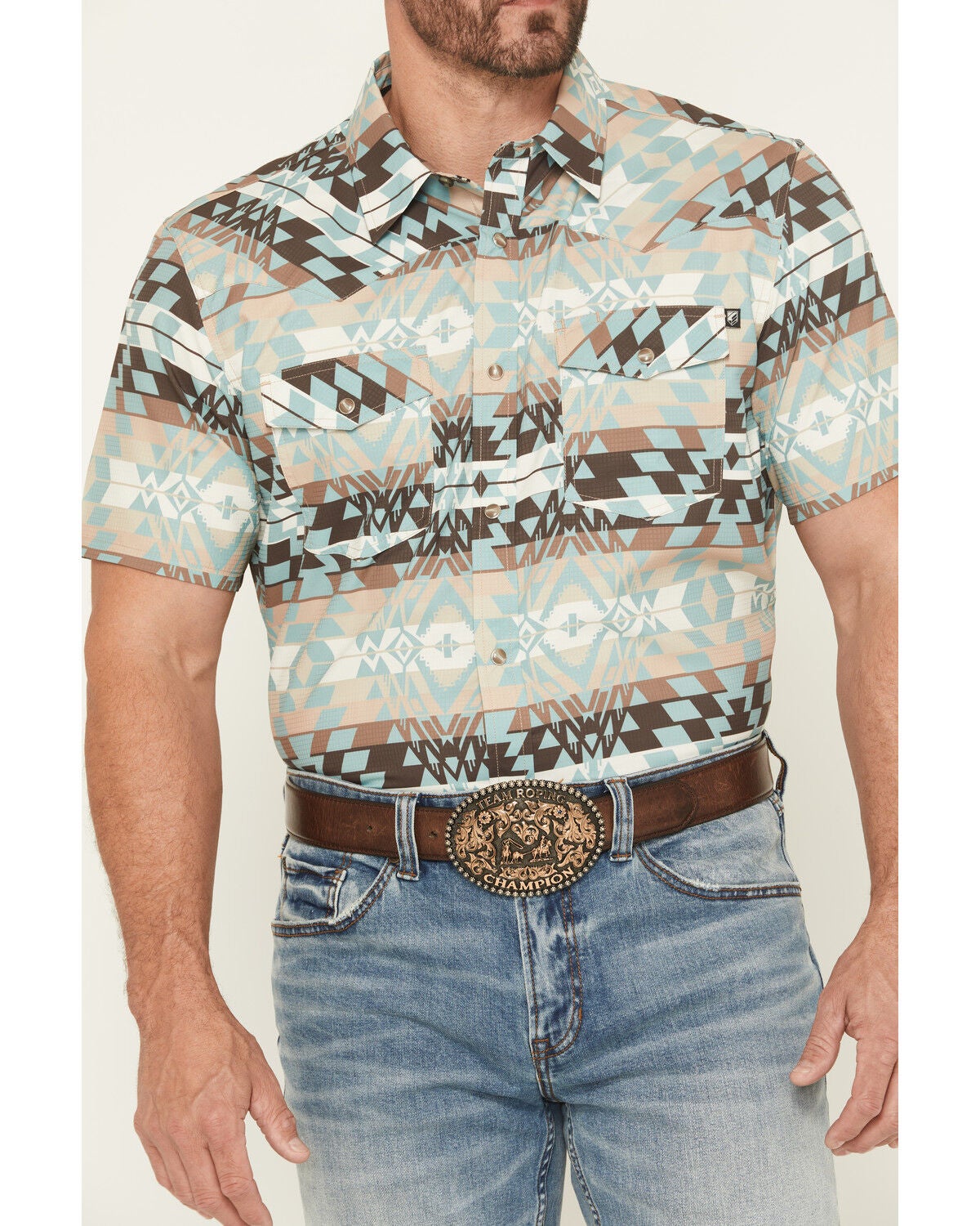 Image #3 - RANK 45&reg; Men's Eagle Pass Southwestern Print Short Sleeve Snap Performance Western Shirt, Multi, hi-res