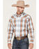 Roper Men's Setting Sun Large Ombre Plaid Long Sleeve Pearl Snap Western Shirt , Grey, hi-res