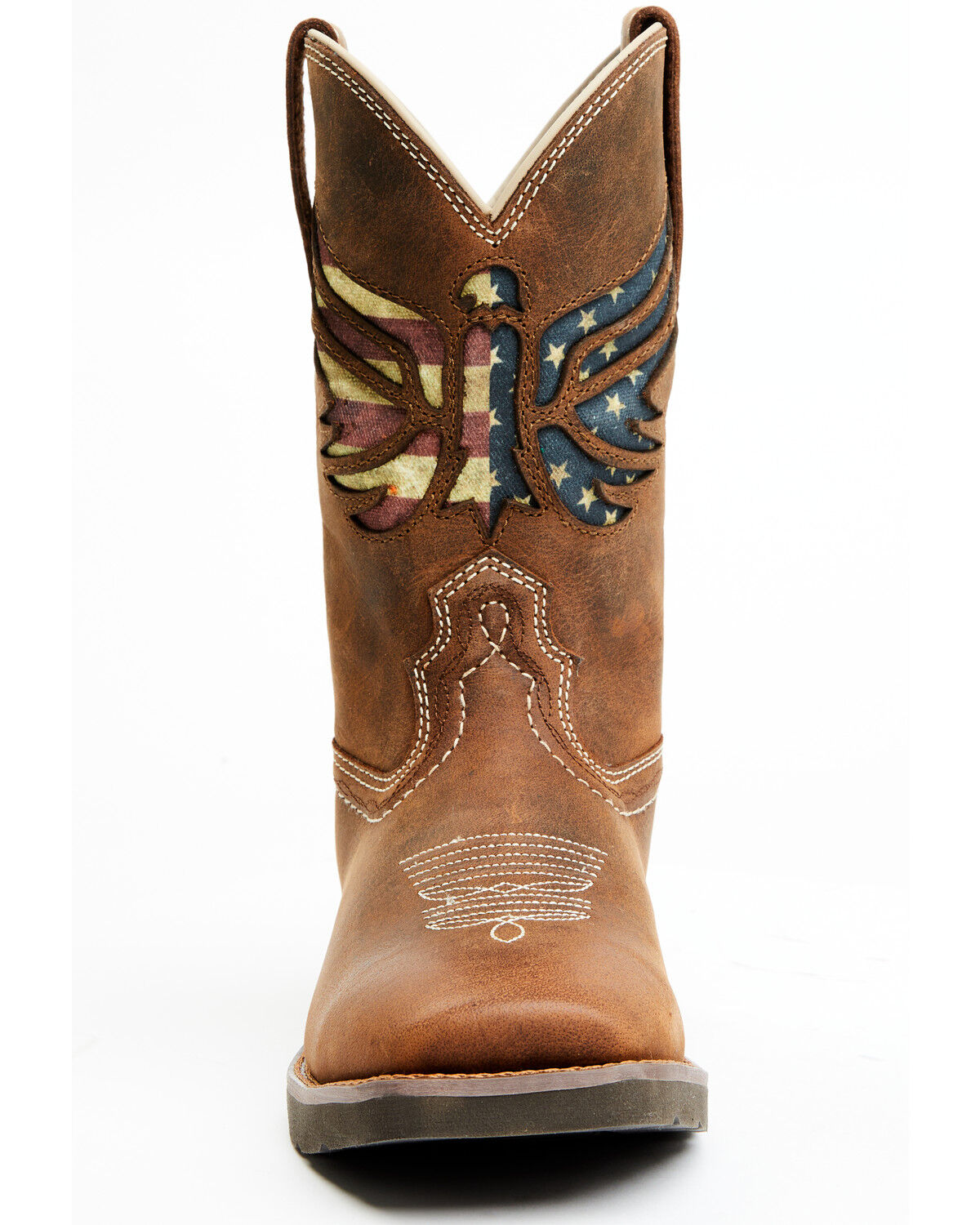 Image #4 - RANK 45® Women's Inspired Stars and Stripes Inlay Shaft Performance Leather Western Boots - Broad Square Toe, Brown, hi-res