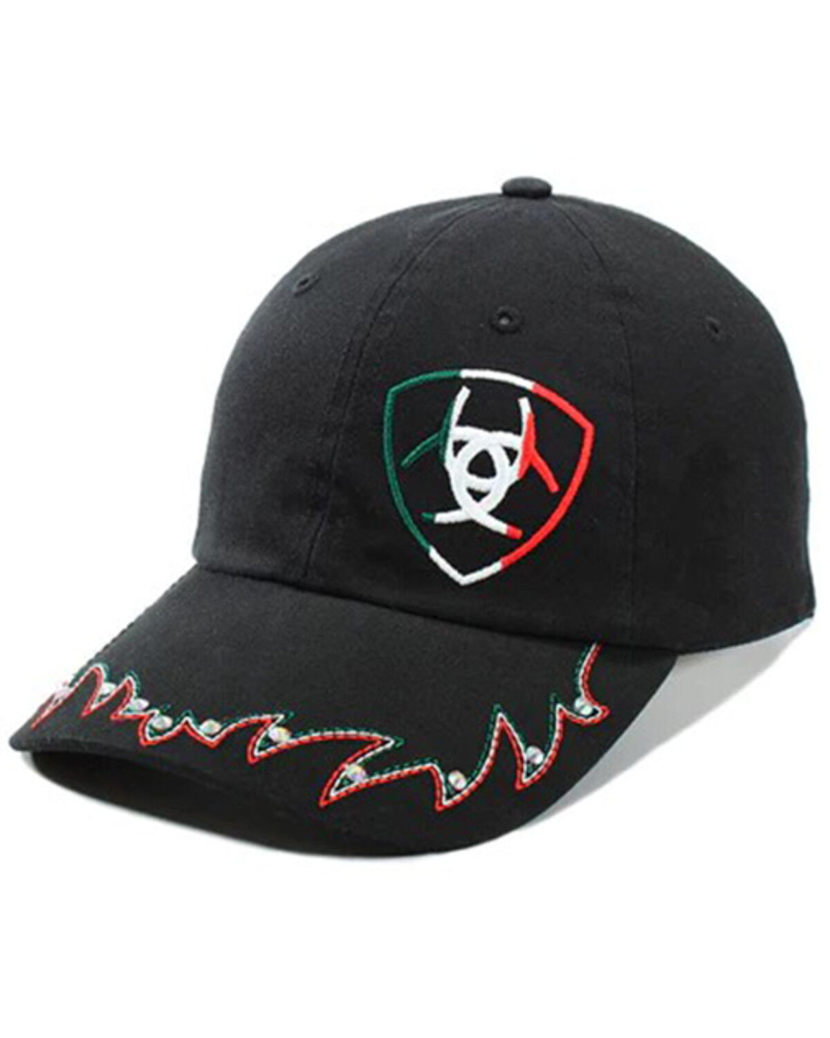 Image #1 - Ariat Women's Mexico Flag Rhinestone Ball Cap, Black, hi-res