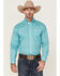 Image #1 - Rough Stock by Panhandle Men's Southwestern Geo Print Long Sleeve Button Down Western Shirt , Turquoise, hi-res