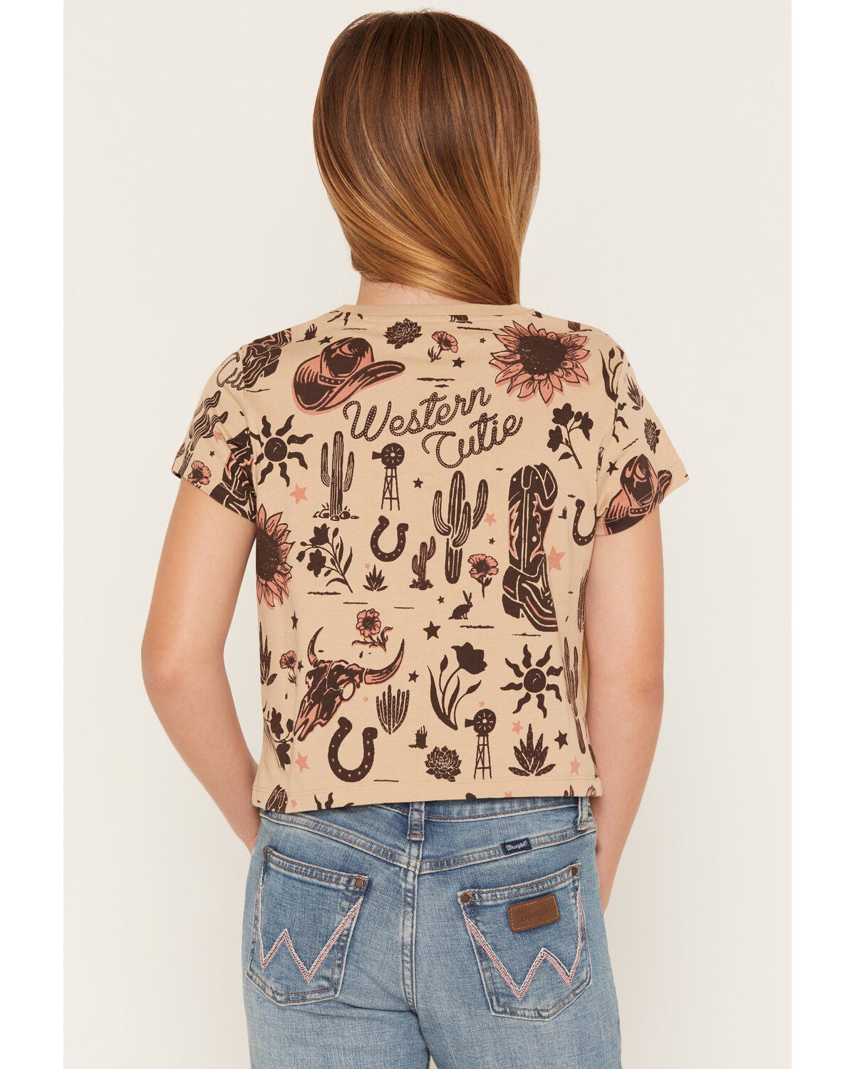 Image #4 - Shyanne Girls' Western Cutie Printed Short Sleeve Graphic Tee, Khaki, hi-res