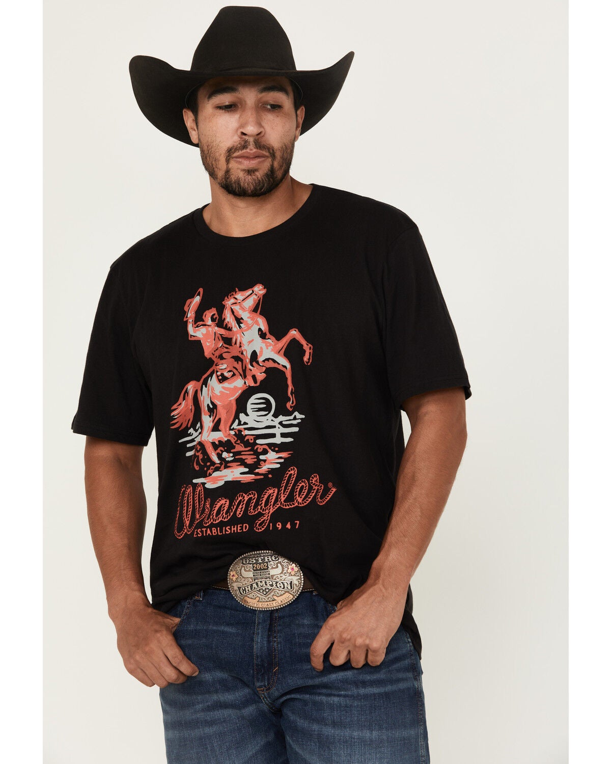Wrangler Men's Neon Cowboy Short Sleeve Graphic T-Shirt, Black, hi-res