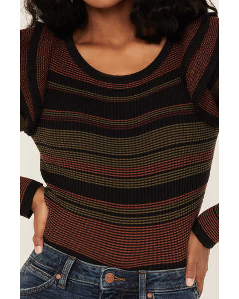 Image #3 - Shyanne Women's Stripe Ribbed Cropped Sweater, Black, hi-res