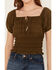 Shyanne Women's Puff Sleeve Smocked Bodice Top, Forest Green, hi-res