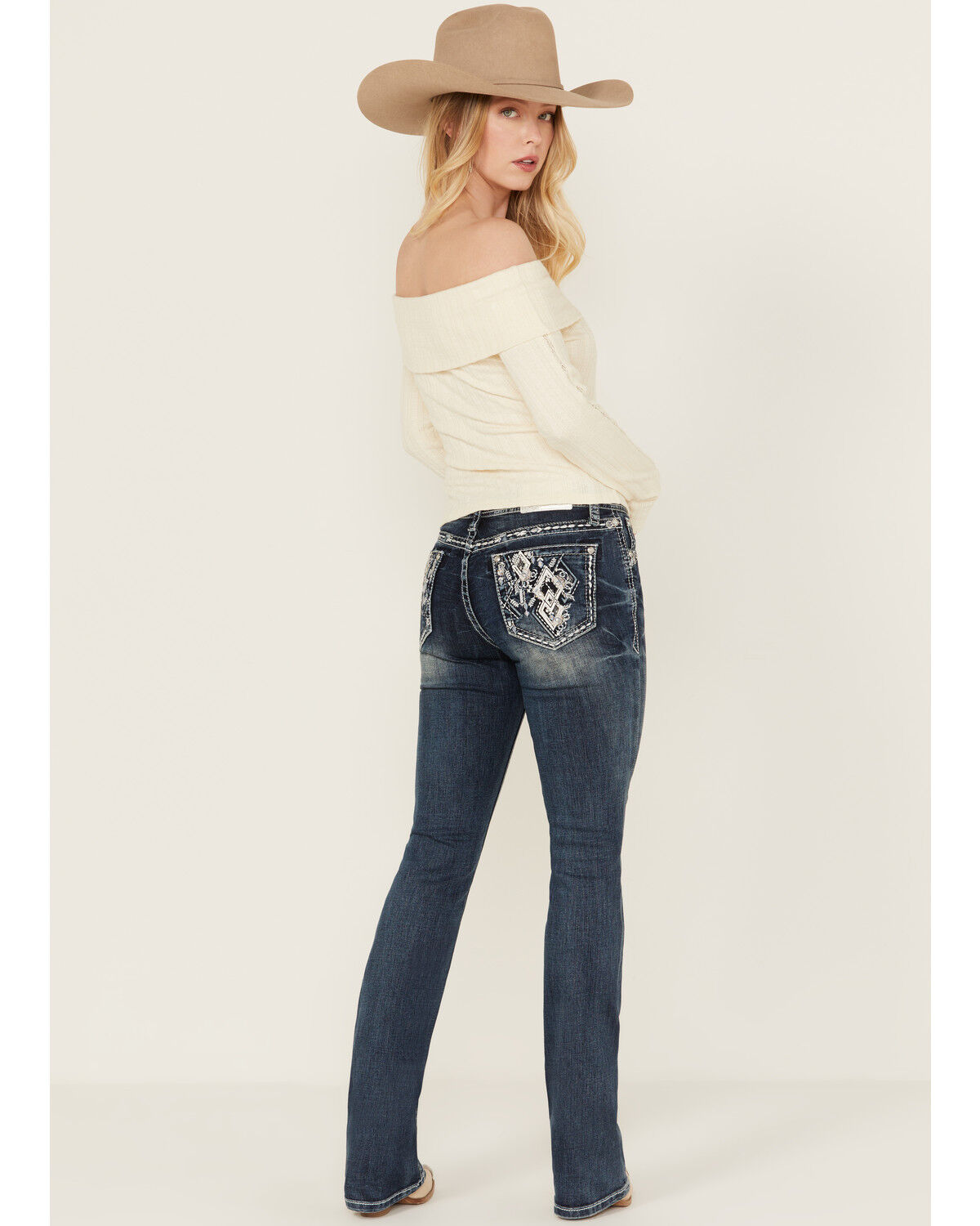Image #1 - Grace in LA Women's Medium Wash Mid Rise Diamond Pocket Bootcut Stretch Denim Jeans, Medium Wash, hi-res