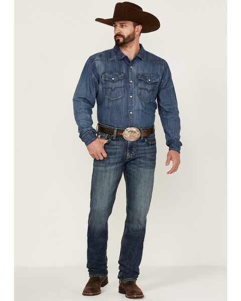 Image #2 - Kimes Ranch Men's Grimes Dark Indigo Wash Denim Long Sleeve Snap Western Shirt , Dark Blue, hi-res