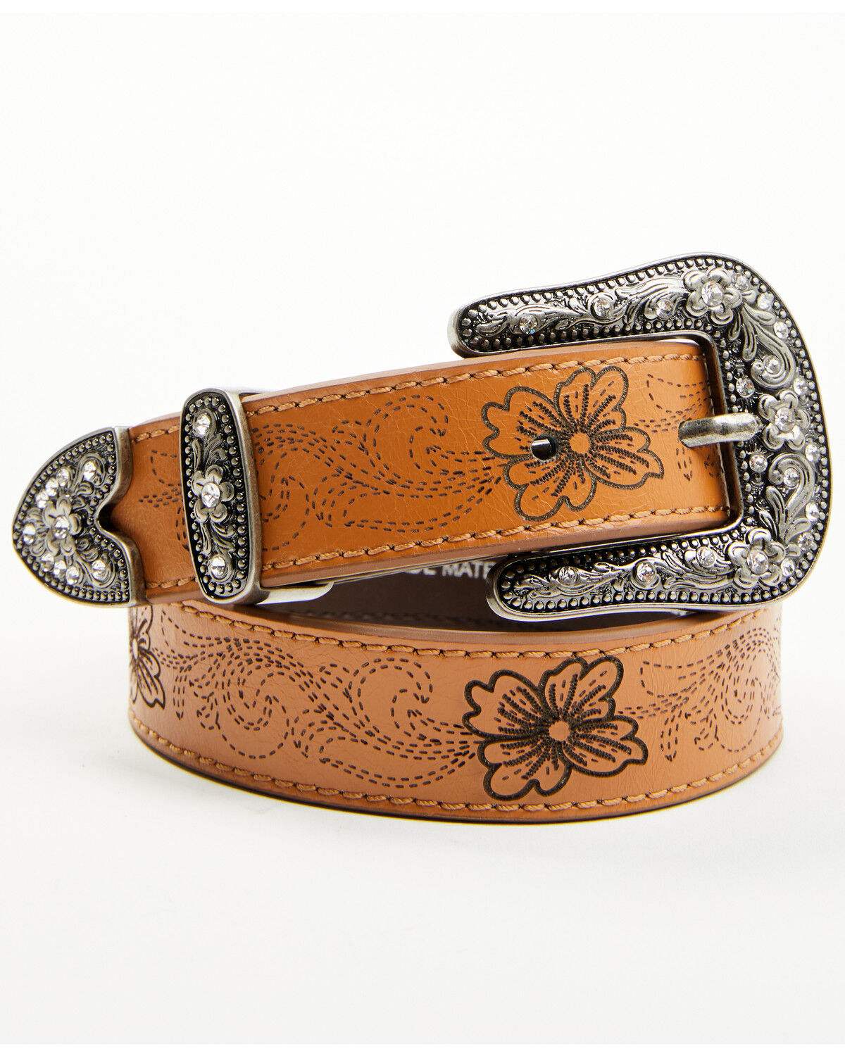 Image #2 - Shyanne Girls' Maple Floral Bling Belt, Brown, hi-res