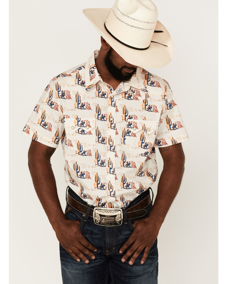Rock & Roll Denim Men's Desert Conversational Print Short Sleeve Snap Western Shirt , Natural, hi-res