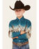 Image #2 - Panhandle Boys' Southwestern Mountain Border Long Sleeve Pearl Snap Western Shirt, Turquoise, hi-res