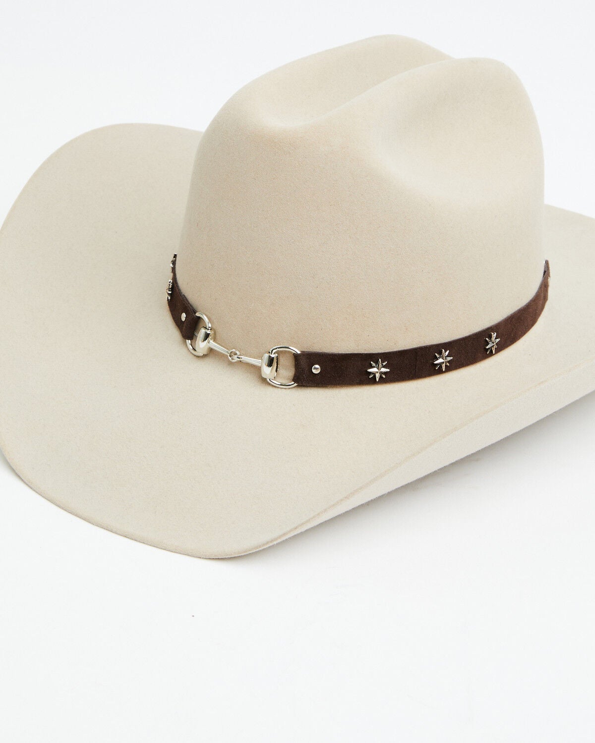 Shyanne Women's Snaffle Bit and Stars Suede Hatband, Brown, hi-res