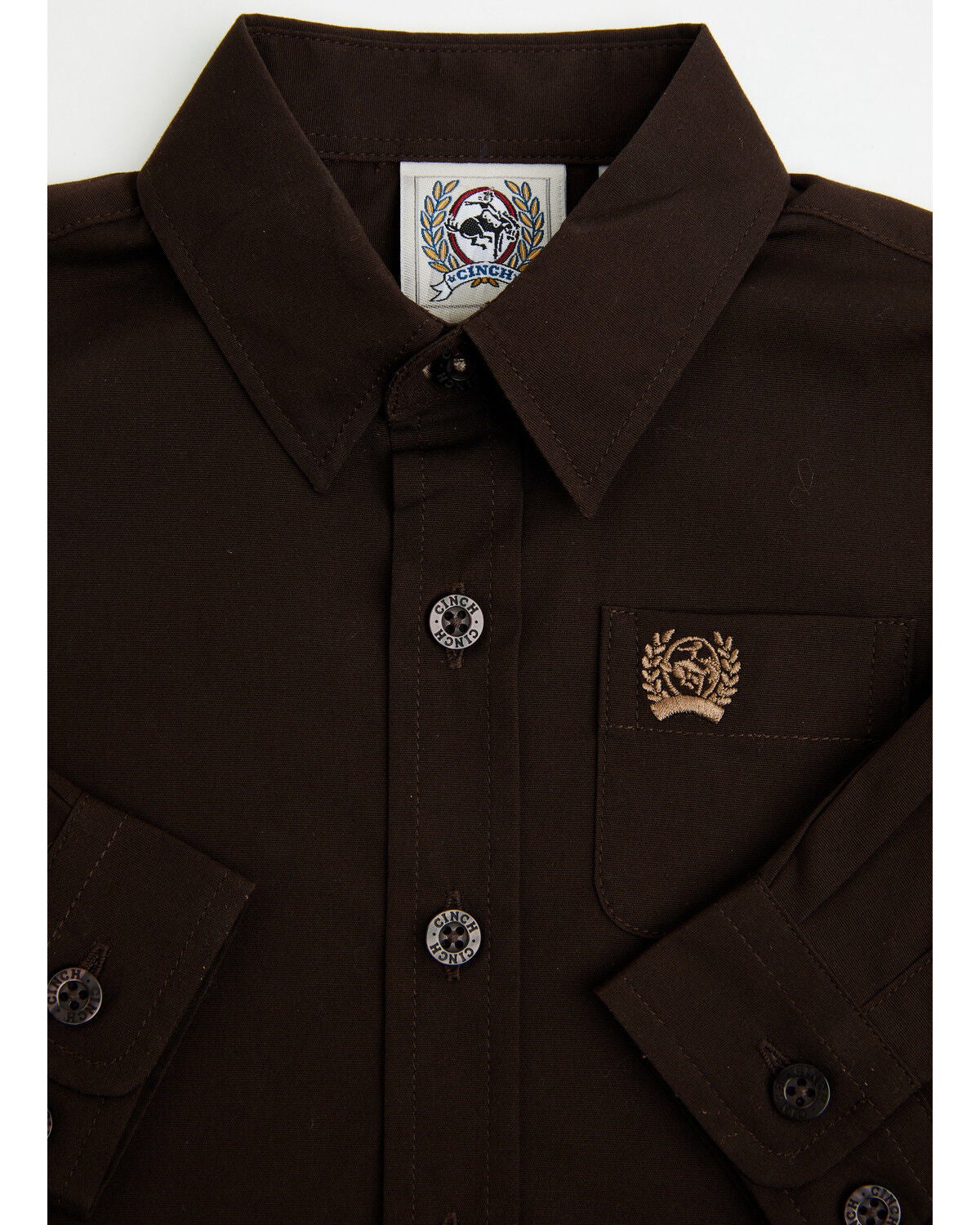 Image #2 - Cinch Infant Boys' Solid Long Sleeve Button-Down Stretch Western Shirt, Brown, hi-res
