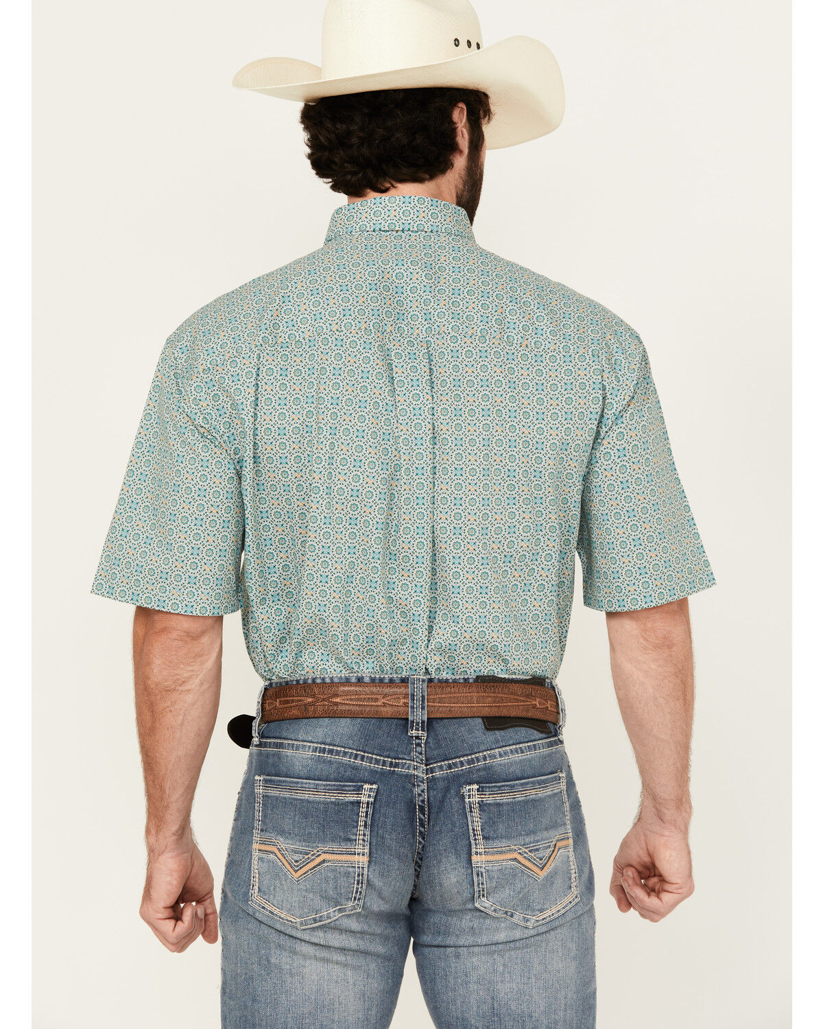 Image #4 - George Strait by Wrangler Men's Geo Print Short Sleeve Button-Down Stretch Western Shirt - Tall, Turquoise, hi-res
