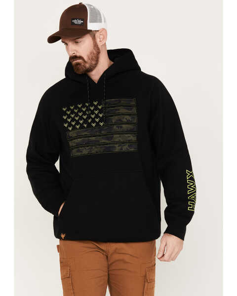 Hawx Men's Camo Flag Graphic Fleece Hooded Sweatshirt, Black, hi-res