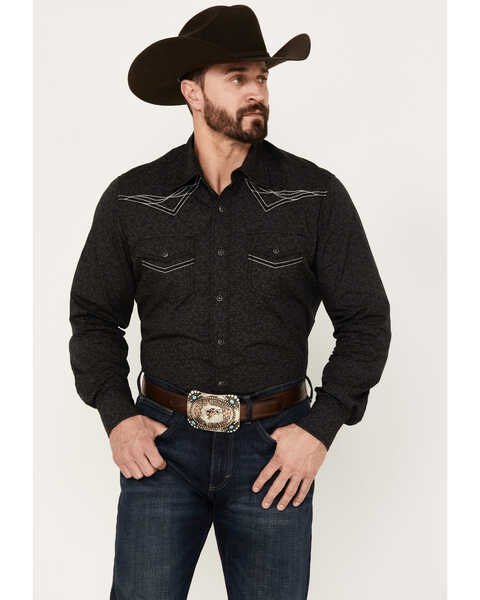 Image #1 - Wrangler Men's Rock 47 Paisley Print Long Sleeve Snap Western Shirt, Black, hi-res