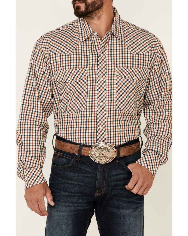 Resistol Men's Brown Murphy Small Plaid Long Sleeve Snap Western Shirt , Brown, hi-res