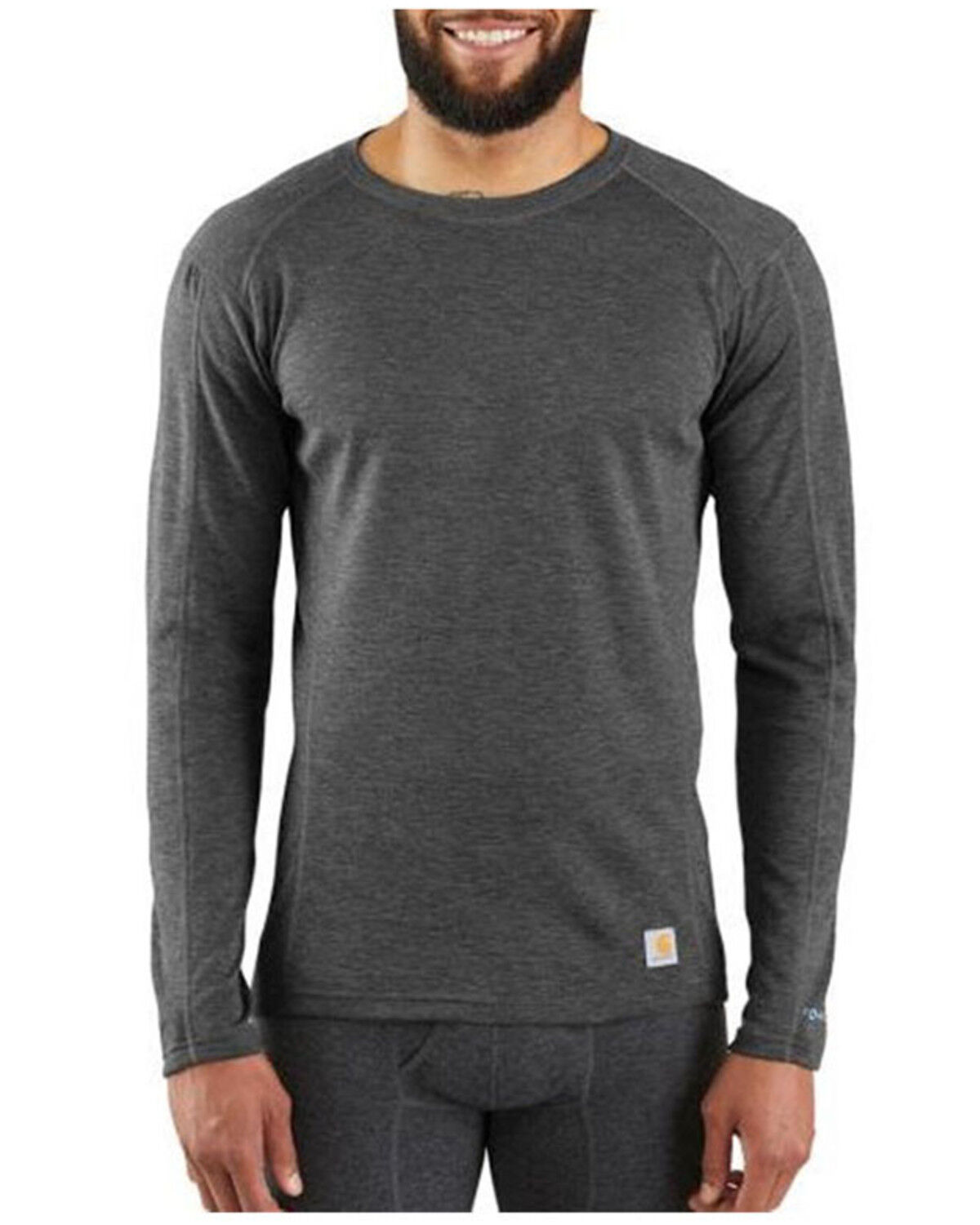 Image #1 - Carhartt Men's Heather Black Force Heavyweight Tech Crew Long Sleeve Work Shirt, Black, hi-res