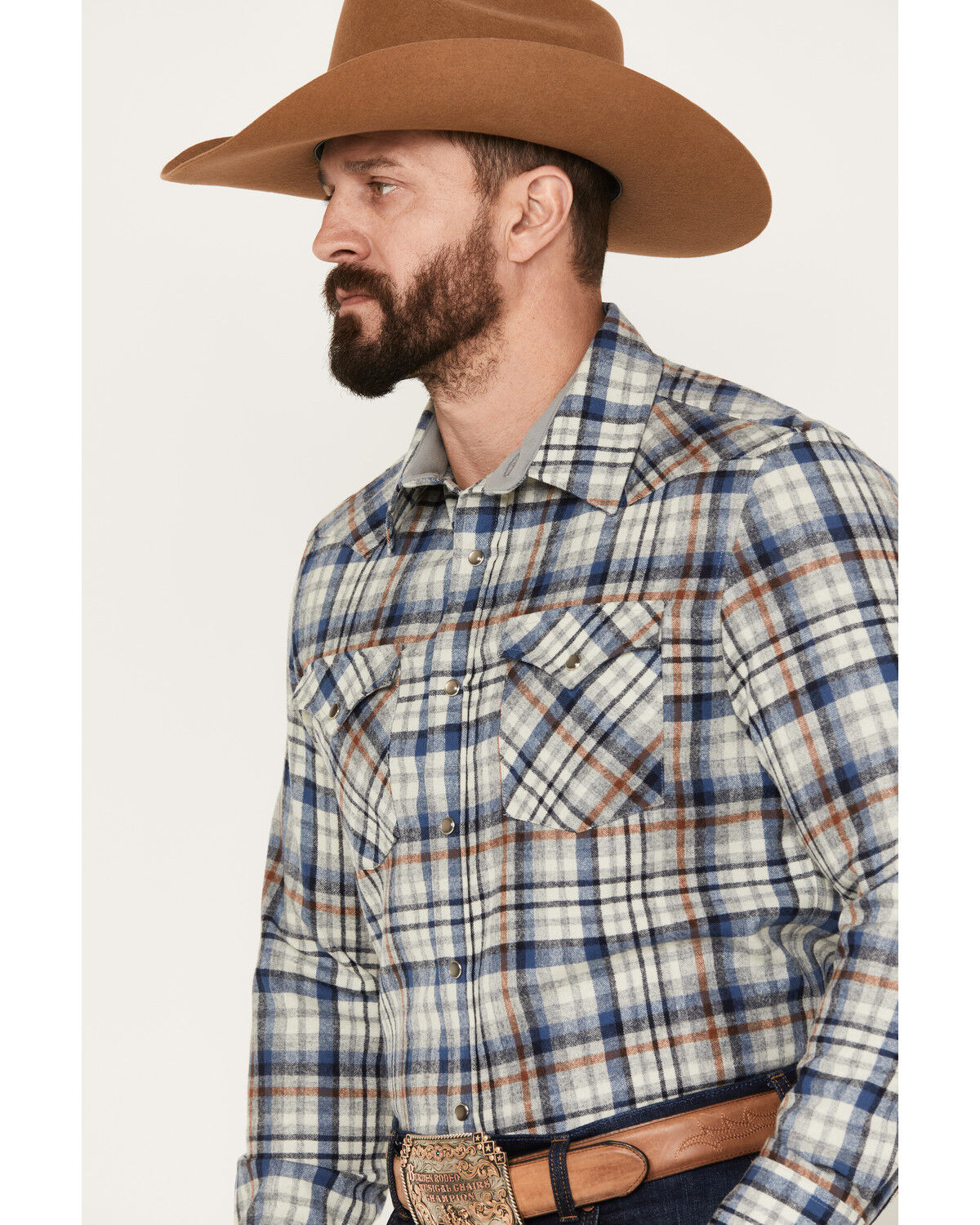Image #2 - Pendleton Men's Canyon Plaid Print Long Sleeve Western Snap Shirt, Blue, hi-res