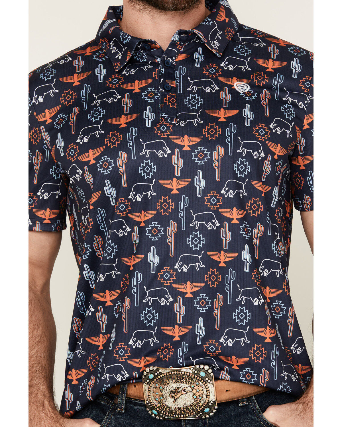 Image #3 - Rock & Roll Denim Men's Conversational Print Short Sleeve Polo Shirt, Navy, hi-res