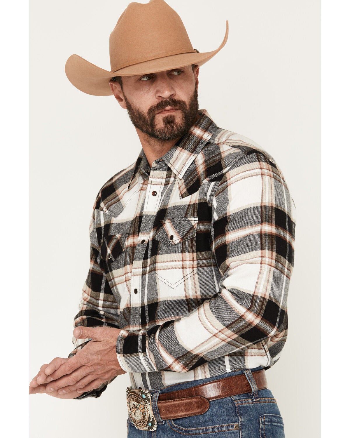 Image #2 - Cody James Men's Standard Issue Plaid Print Long Sleeve Snap Flannel Shirt - Tall, Black, hi-res
