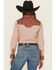 Image #4 - Shyanne Women's Striped And Floral Print Long Sleeve Snap Stretch Western Shirt, Light Pink, hi-res