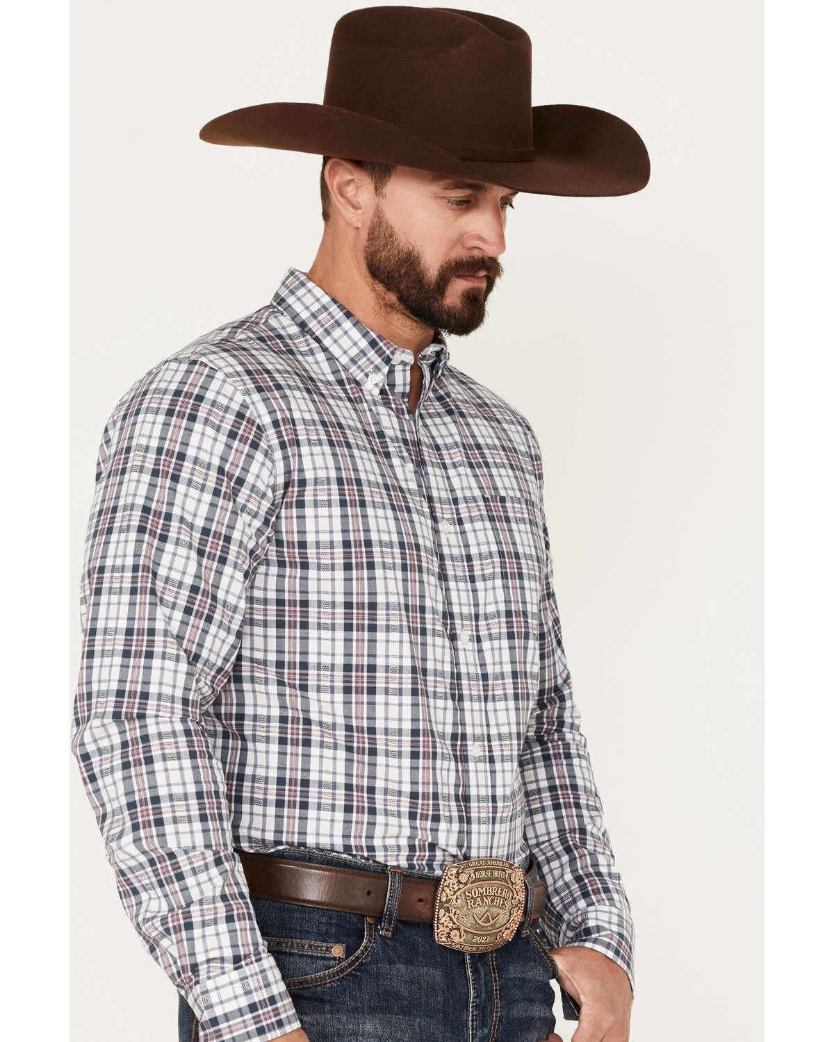 Image #2 - Cody James Men's Tonight Small Plaid Print Button-Down Western Shirt, White, hi-res