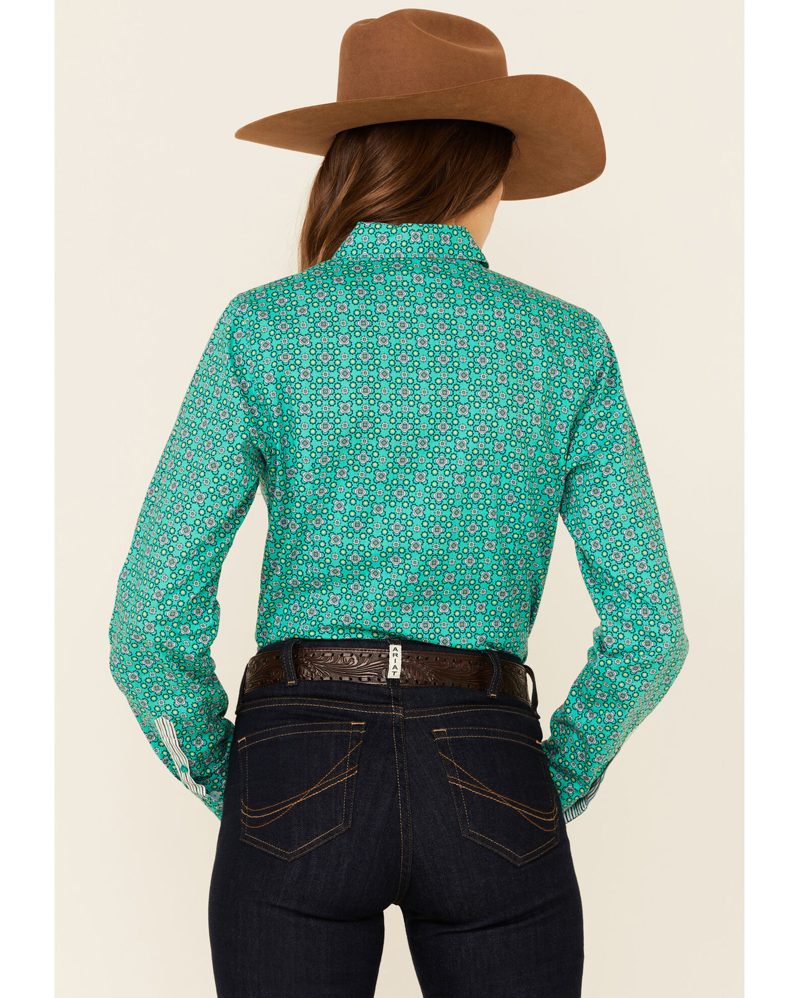 Cinch Women's Green Geo Print Long Sleeve Button-Down Western Core ...