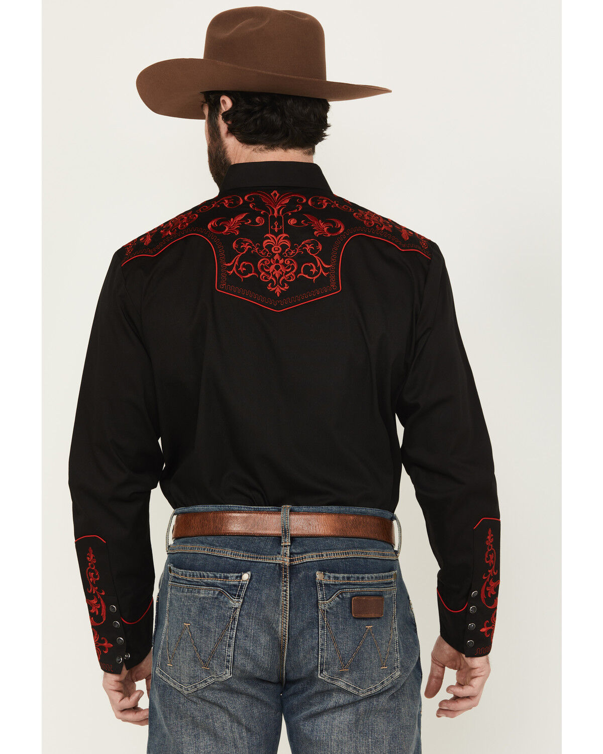 Image #4 - Rodeo Clothing Men's Embroidered Long Sleeve Snap Western Shirt, Black, hi-res