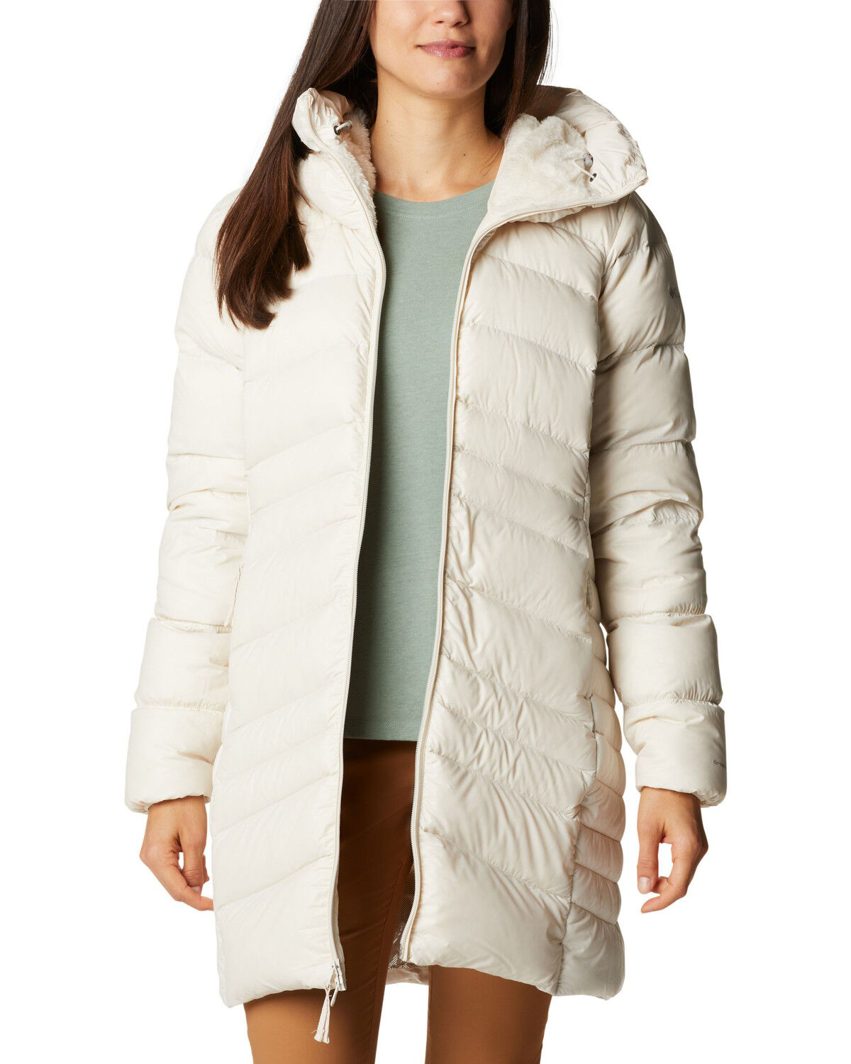 Image #1 - Columbia Women's Chalk Autumn Park Down Hooded Mid Jacket, Tan, hi-res