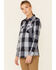 Wrangler ATG Women's All-Terrain Plaid Print Mix Material Long Sleeve Snap Western Core Shirt , Navy, hi-res