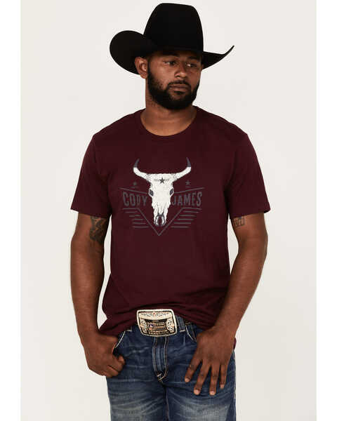 Image #1 - Cody James Men's Texas Coast Skull Logo Graphic Short Sleeve T-Shirt , Burgundy, hi-res