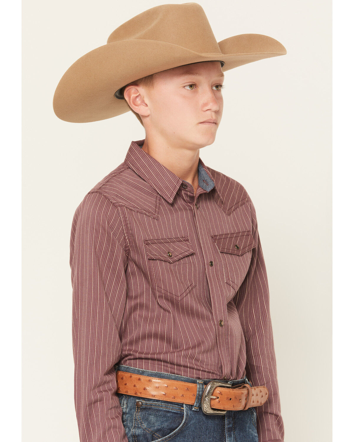 Image #2 - Cody James Boys' Everest Peak Striped Print Long Sleeve Snap Western Shirt, Burgundy, hi-res