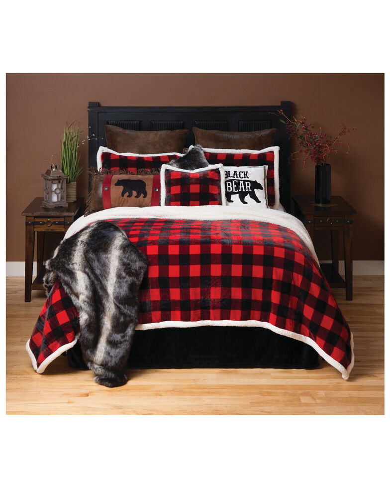  Carstens Home Red Lumberjack Buffalo Plaid 4-Piece Sherpa Fleece Bedding Set - King Size, Red, hi-res
