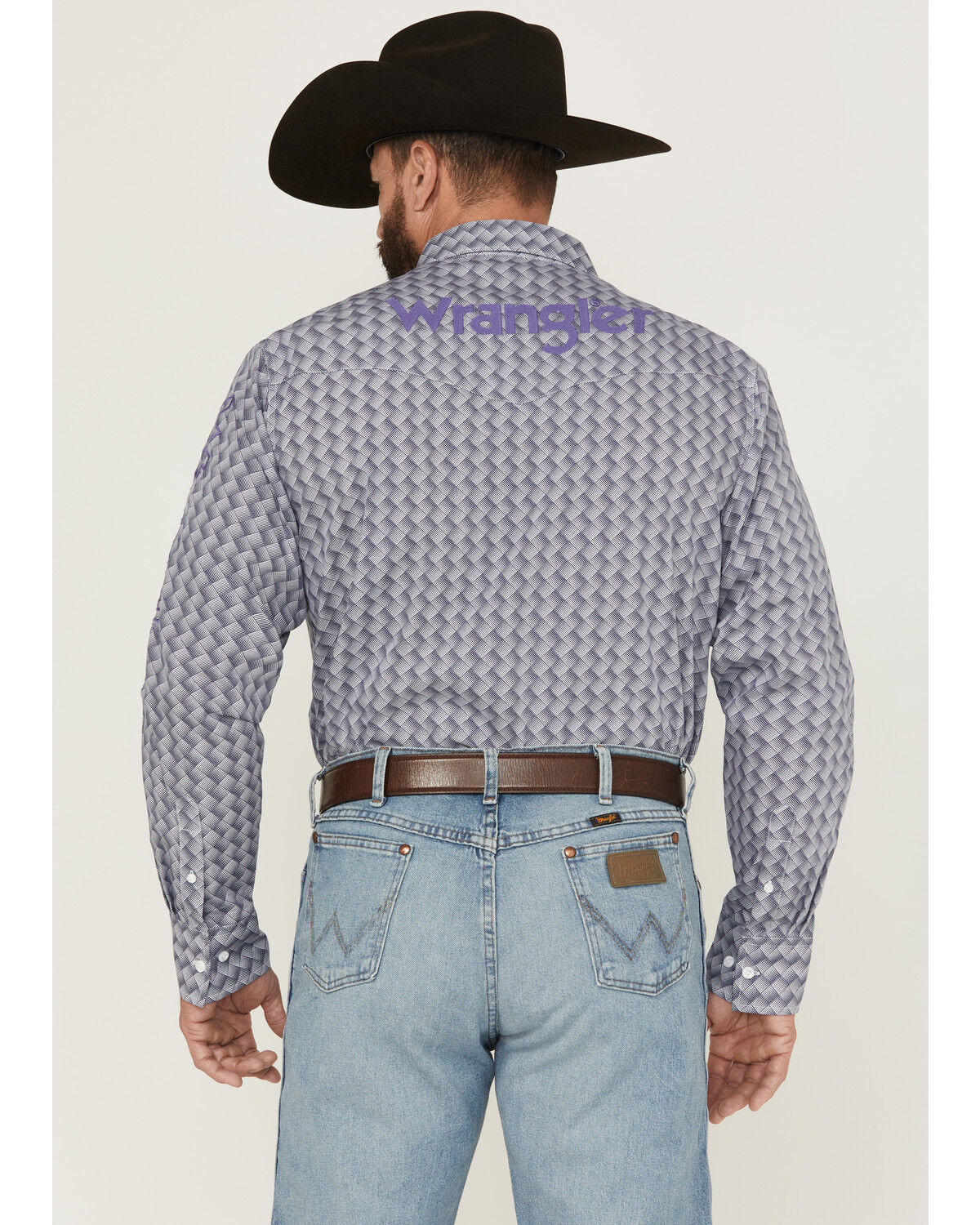 Image #4 - Wrangler Men's Printed Logo Long Sleeve Button-Down Western Shirt, Navy, hi-res
