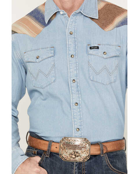 Image #3 - Wrangler Men's Pendleton Long Sleeve Western Work Shirt, Light Wash, hi-res