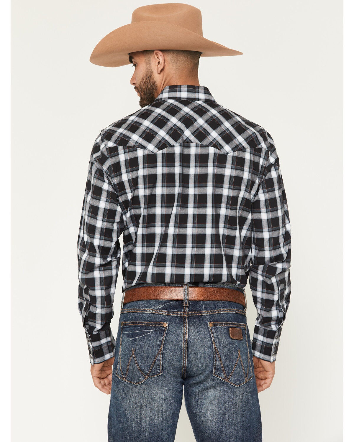 Image #4 - Wrangler Retro Men's Plaid Print Long Sleeve Snap Western Shirt, Black, hi-res