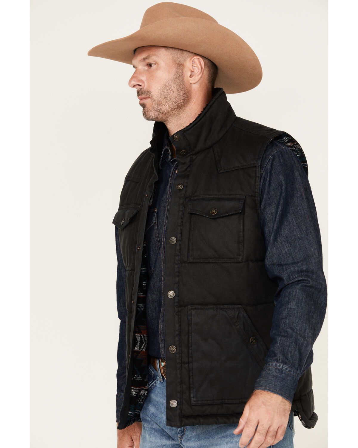 Image #2 - Cody James Men's Quilted Oil Skin Snap Vest, Black, hi-res