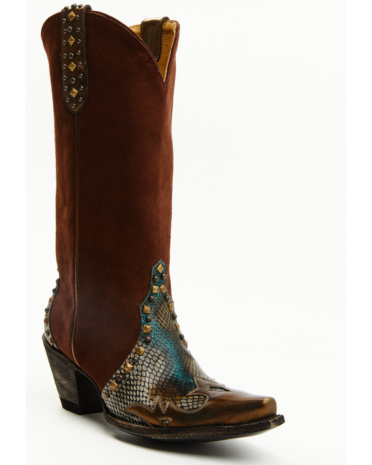 Image #1 - Idyllwind Women's Leap Snake Suede Leather Western Boots - Snip Toe, Brown, hi-res