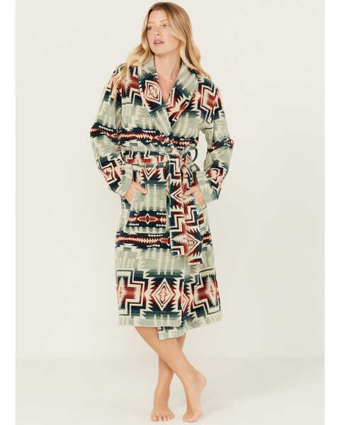 Image #1 - Pendleton Women's Print Robe, Teal, hi-res
