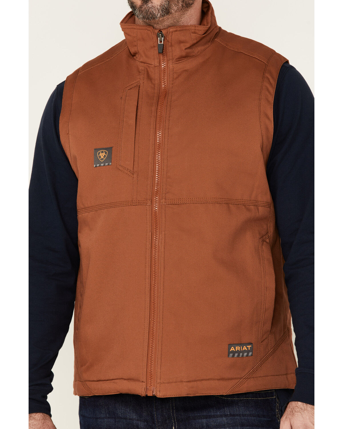 Image #3 - Ariat Men's Rebar Duracanvas Zip-Front Sherpa Work Vest, Brown, hi-res