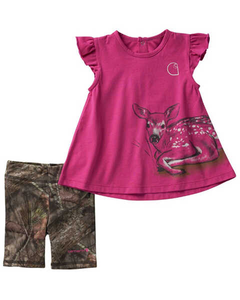Carhartt Toddler Girls' Deer Print Shirt & Camo Legging Shorts - 2-Piece Set, Pink, hi-res