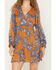 Image #3 - Shyanne Women's Floral Print Long Sleeve Chiffon Mini Dress, Pecan, hi-res
