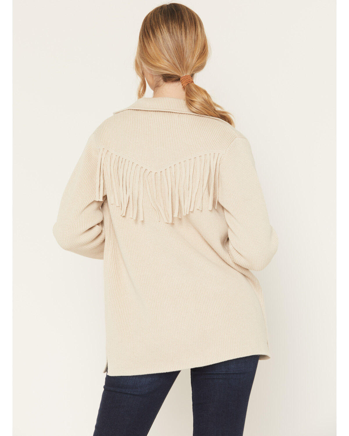 Image #4 - Shyanne Women's Solid Fringe Button-Down Sweater, Oatmeal, hi-res