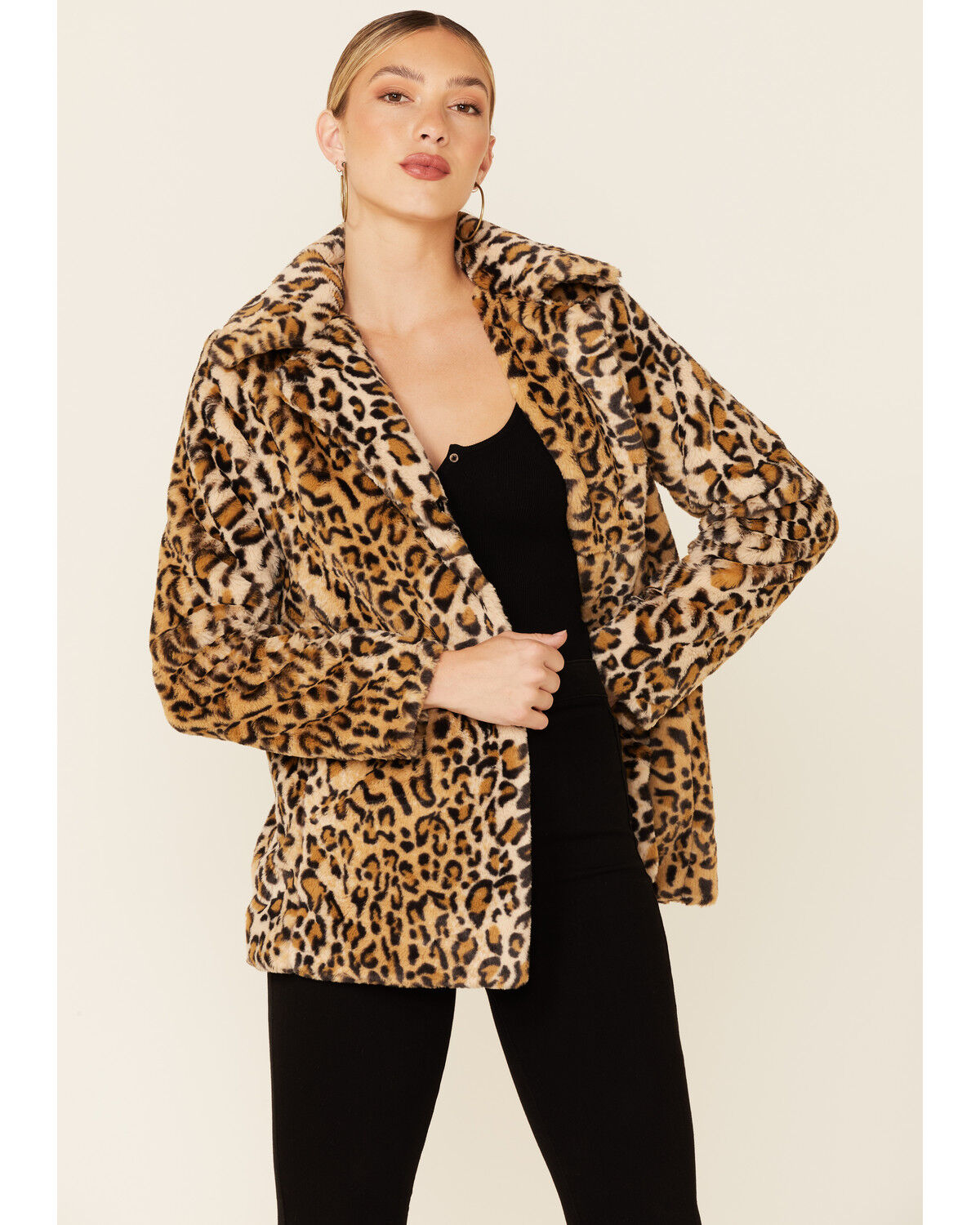 Image #1 - Shyanne Women's Cheetah Print Faux Fur Snap-Front Long Jacket, Tan, hi-res