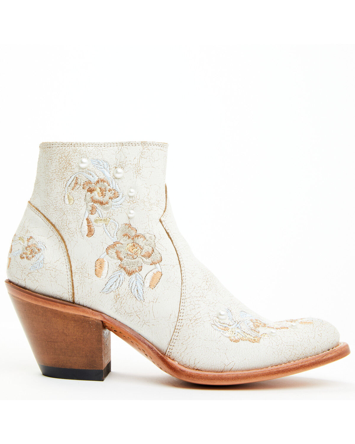 Image #2 - Shyanne Women's Carine Crackadela Floral Western Fashion Booties - Round Toe, White, hi-res